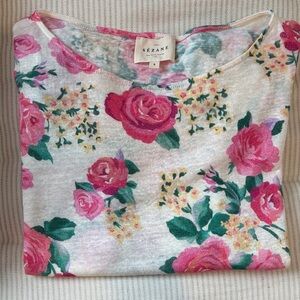 Sezane Andre Linen Tee - Beige Floral